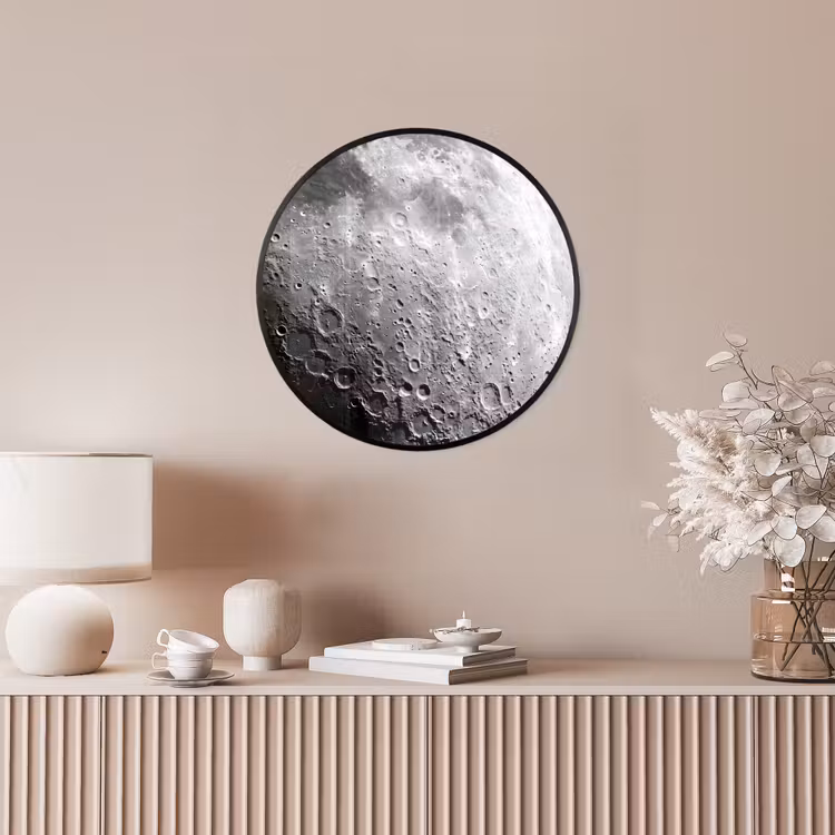 Poster im Rahmen Rund - Mond – Krater – Weltraum - Maan - Kraters - Ruimte Fotolijst rond zonder passe partout klein