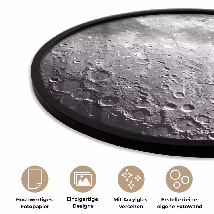 Poster im Rahmen Rund - Mond – Krater – Weltraum - Maan - Kraters - Ruimte Fotolijst rond zonder passe partout klein