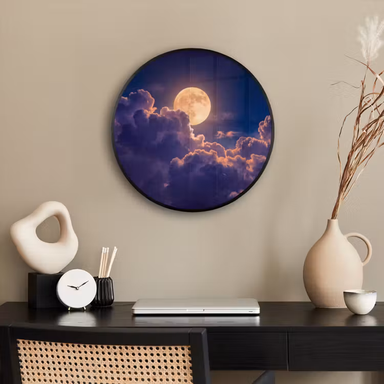 Maan - Wolken - Nacht - Oranje Fotolijst rond zonder passe partout klein -sfeer1