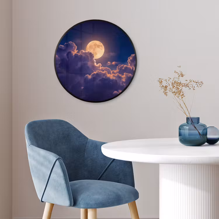 Maan - Wolken - Nacht - Oranje Fotolijst rond zonder passe partout klein -sfeer2