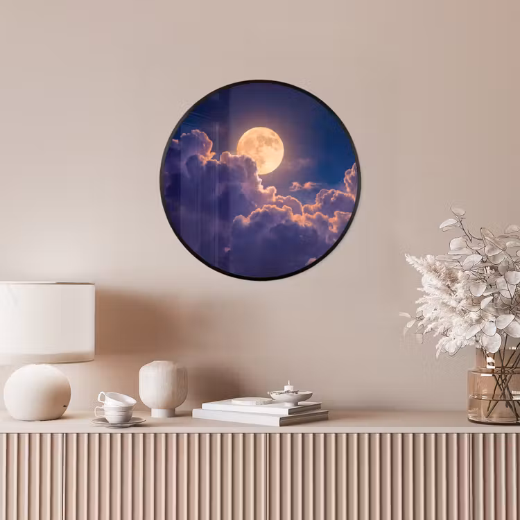 Maan - Wolken - Nacht - Oranje Fotolijst rond zonder passe partout klein -sfeer3