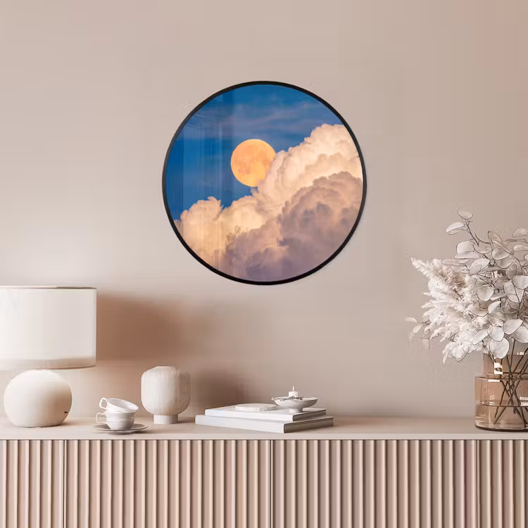 Maan - Wolken - Natuur - Oranje Fotolijst rond zonder passe partout klein -sfeer3