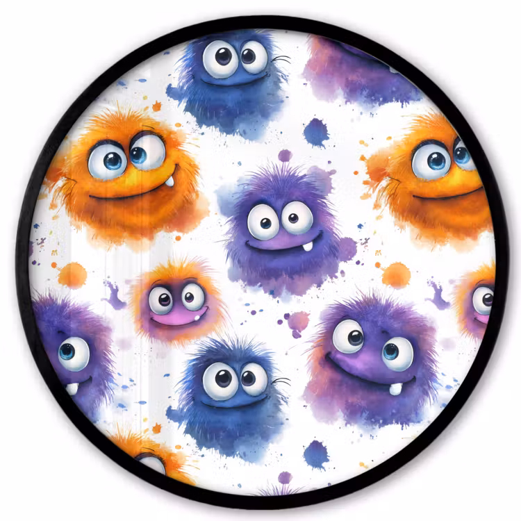 Monstertjes - Aquarel - Kleurrijk Fotolijst rond zonder passe partout klein 856 -3d