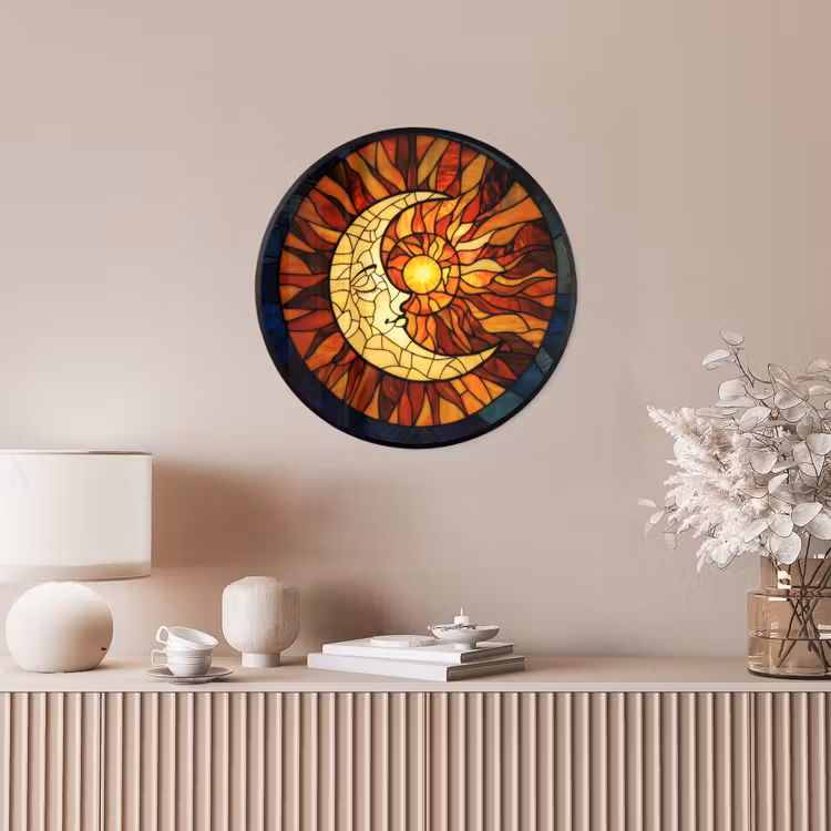 Mozaïek - Glas - Maan - Donkerblauw Fotolijst rond zonder passe partout klein -sfeer3
