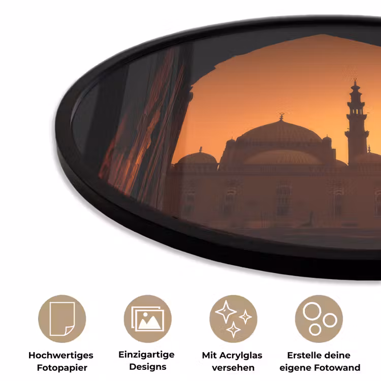 Moskee - Oranje lucht - Islamitisch Fotolijst rond zonder passe partout klein -closeup_DE