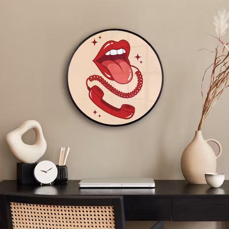 Mond - Telefoon - Popart - Rood - Illustratie Fotolijst rond zonder passe partout klein -sfeer1