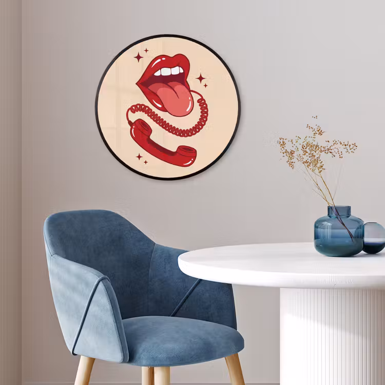 Mond - Telefoon - Popart - Rood - Illustratie Fotolijst rond zonder passe partout klein -sfeer2