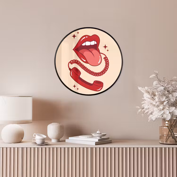 Mond - Telefoon - Popart - Rood - Illustratie Fotolijst rond zonder passe partout klein -sfeer3