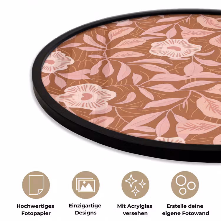 Patroon - Bladeren - Terracotta Fotolijst rond zonder passe partout klein 856 -closeup_DE