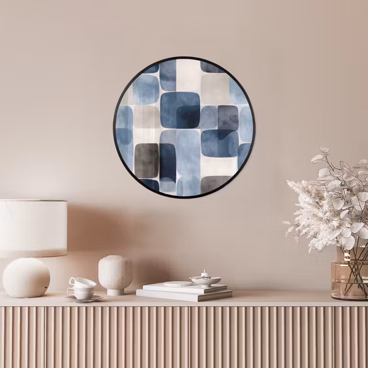 Patroon - Blauw - Vierkanten Fotolijst rond zonder passe partout klein -sfeer3