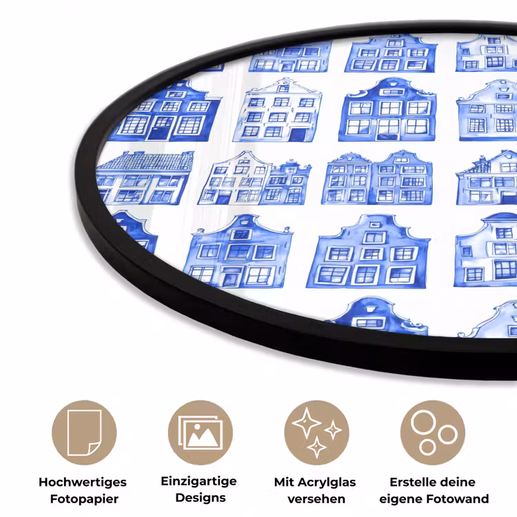 Patroon - Huizen - Blauw Fotolijst rond zonder passe partout klein 856 -closeup_DE