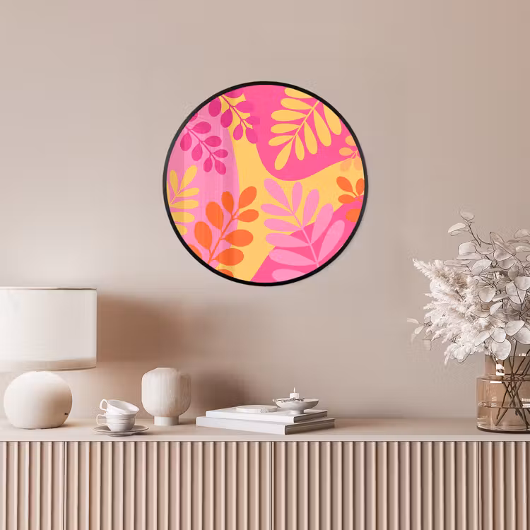 Natuur - Bladeren - Abstract - Roze - Geel Fotolijst rond zonder passe partout klein -sfeer3