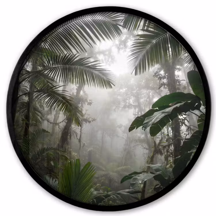 Natuur - Jungle - Mist - Groen - Bladeren Fotolijst rond zonder passe partout klein -3d