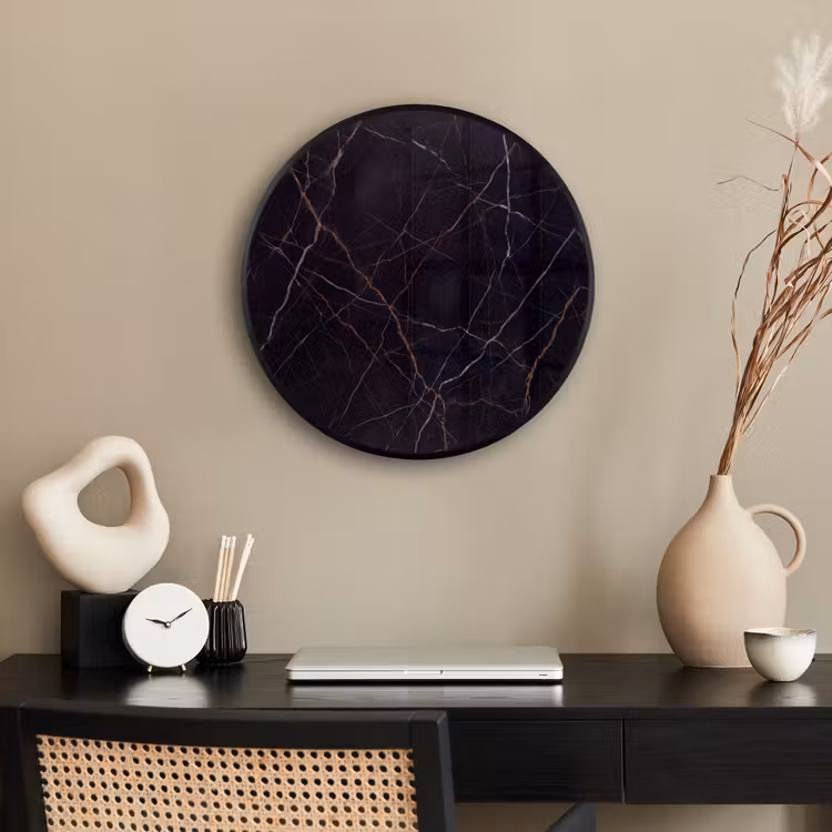 Natuursteen - Marmerpatroon - Abstract - Modern - Zwart - Goud Fotolijst rond zonder passe partout klein -sfeer1