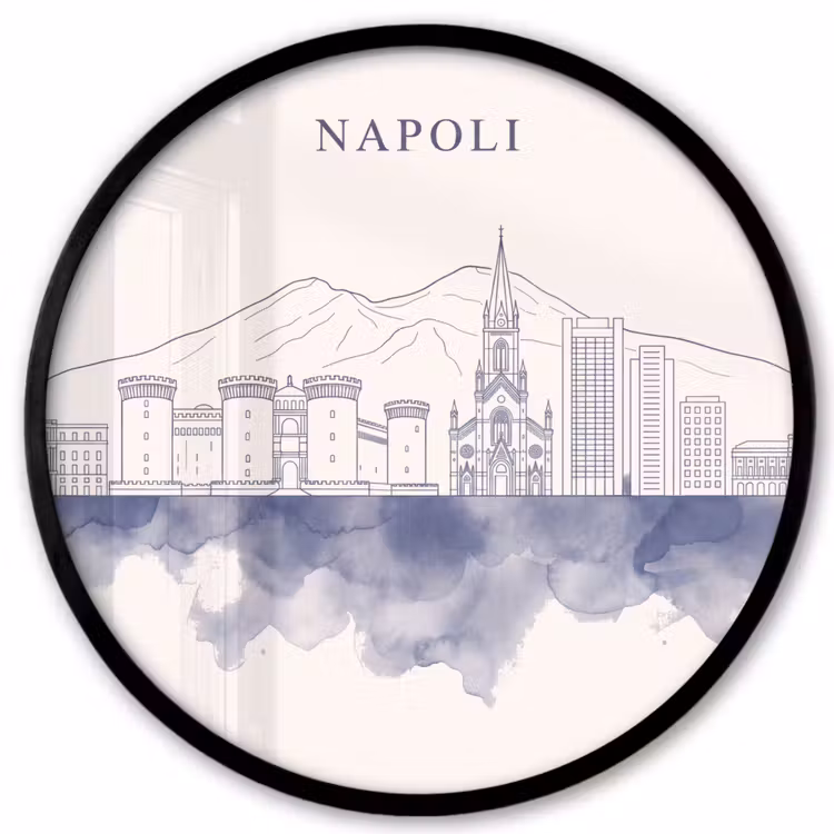 Napels - Skyline - Italie - Lijntekening - Aquarel Fotolijst rond zonder passe partout klein -3d