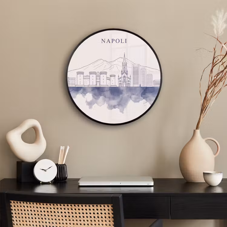 Napels - Skyline - Italie - Lijntekening - Aquarel Fotolijst rond zonder passe partout klein -sfeer1