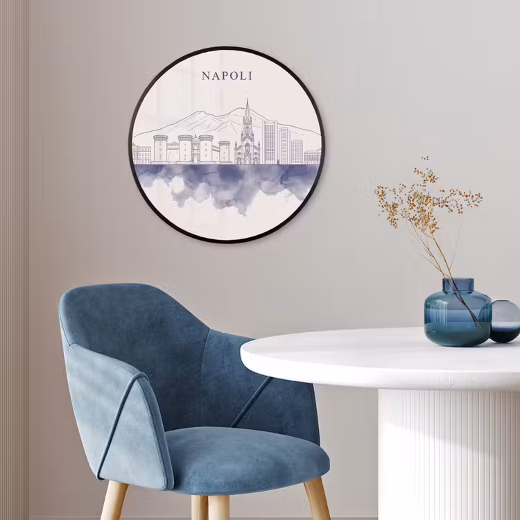 Napels - Skyline - Italie - Lijntekening - Aquarel Fotolijst rond zonder passe partout klein -sfeer2