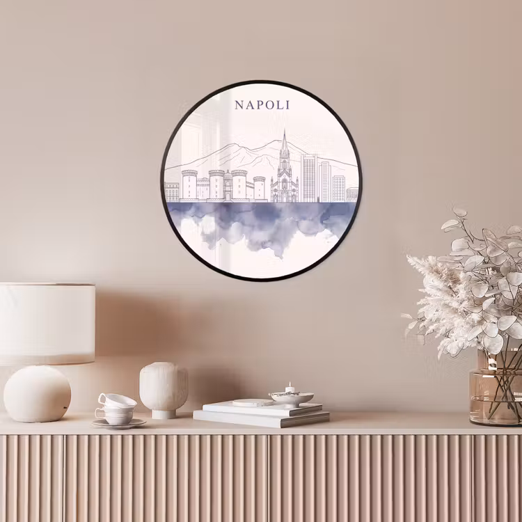 Napels - Skyline - Italie - Lijntekening - Aquarel Fotolijst rond zonder passe partout klein -sfeer3