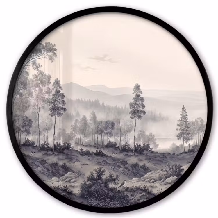 Mistig - Berglandschap - Illustratie Fotolijst rond zonder passe partout klein -3d