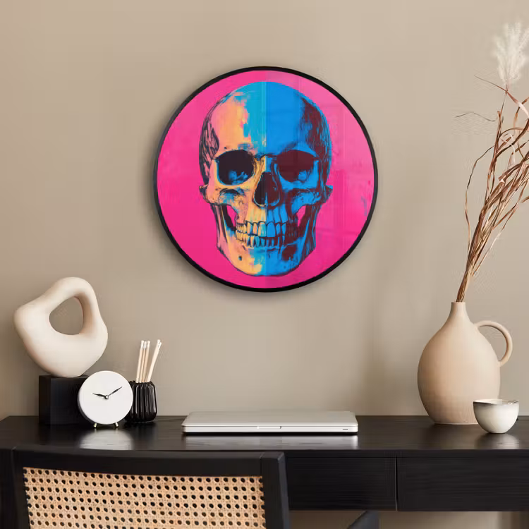 Neon - Blauw - Pop-art - Schedel Fotolijst rond zonder passe partout klein -sfeer1