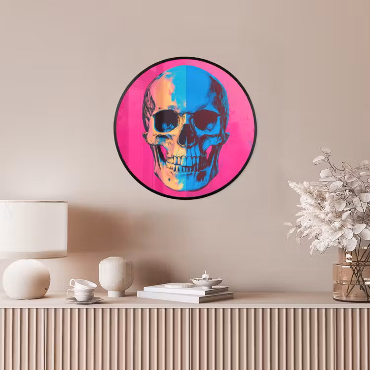 Neon - Blauw - Pop-art - Schedel Fotolijst rond zonder passe partout klein -sfeer3