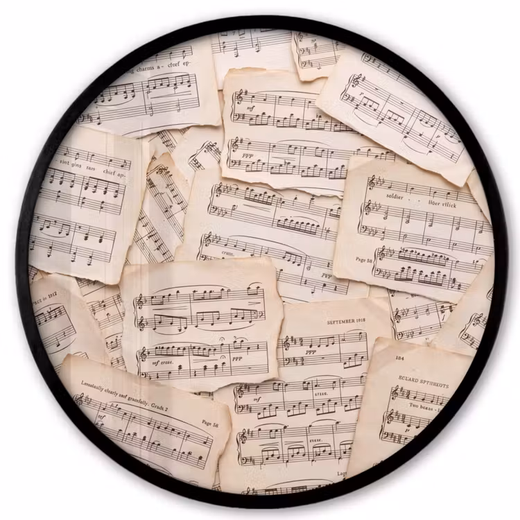 Bladmuziek - Oud - Noten - Vintage - Beige Fotolijst rond zonder passe partout klein -3d