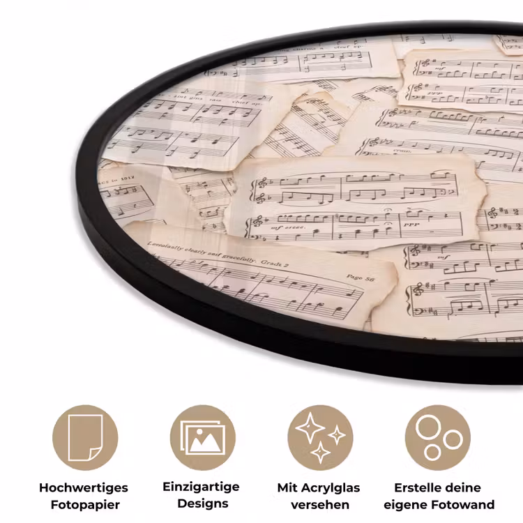 Bladmuziek - Oud - Noten - Vintage - Beige Fotolijst rond zonder passe partout klein -closeup_DE