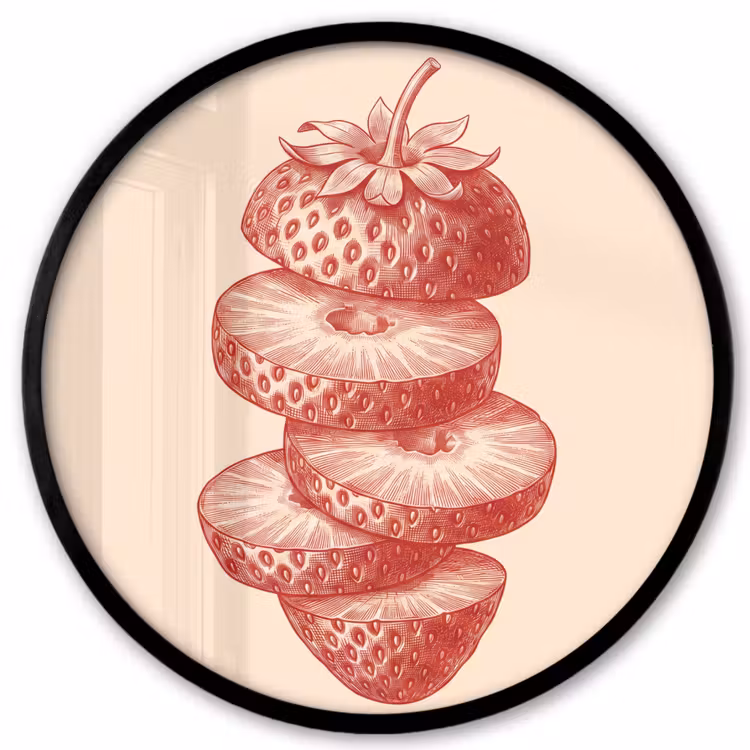 Fruit - Gesneden - Illustratie - Rood - Vintage Fotolijst rond zonder passe partout klein -3d