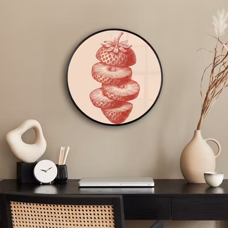 Fruit - Gesneden - Illustratie - Rood - Vintage Fotolijst rond zonder passe partout klein -sfeer1