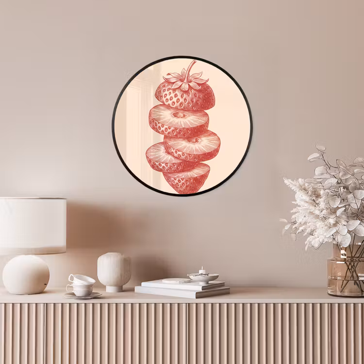Fruit - Gesneden - Illustratie - Rood - Vintage Fotolijst rond zonder passe partout klein -sfeer3