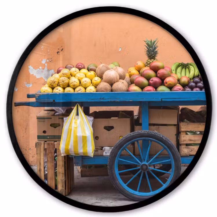 Poster im Rahmen Rund - Obst – Kar – Straße - Fruit - Kar - Straat Fotolijst rond zonder passe partout klein