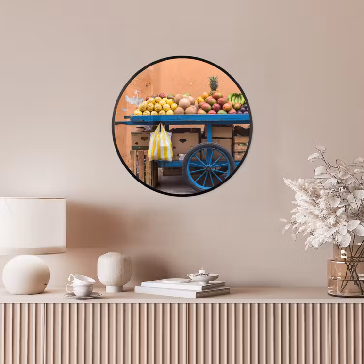 Poster im Rahmen Rund - Obst – Kar – Straße - Fruit - Kar - Straat Fotolijst rond zonder passe partout klein
