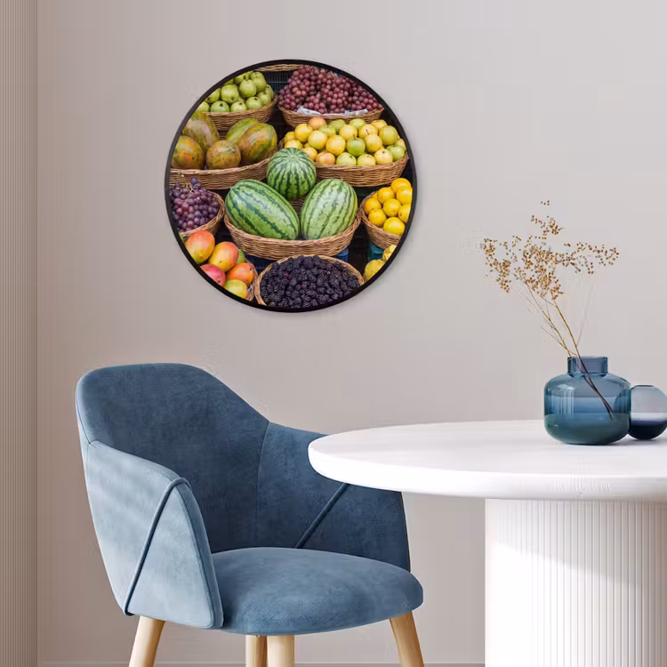 Poster im Rahmen Rund - Obst – Markt – Bunt - Fruit - Markt - Kleurrijk Fotolijst rond zonder passe partout klein