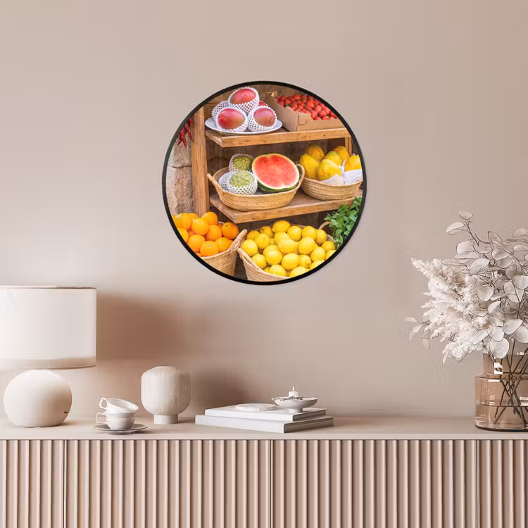 Poster im Rahmen Rund - Obst – Markt – Frisch - Fruit - Markt - Vers Fotolijst rond zonder passe partout klein