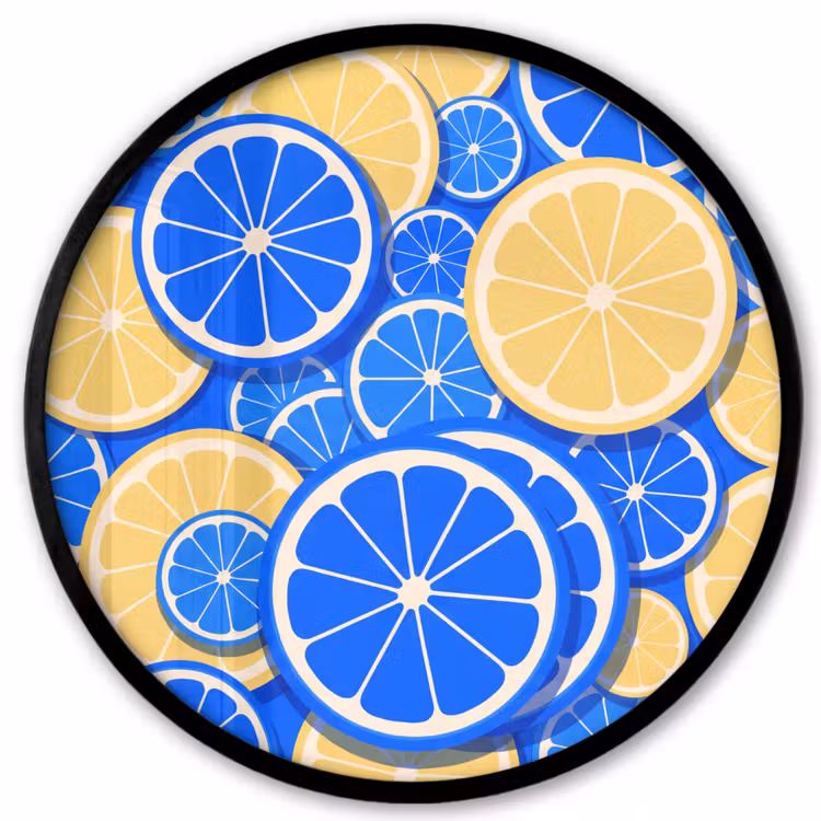 Fruit - Schijven - Patroon - Modern - Blauw - Geel Fotolijst rond zonder passe partout klein -3d