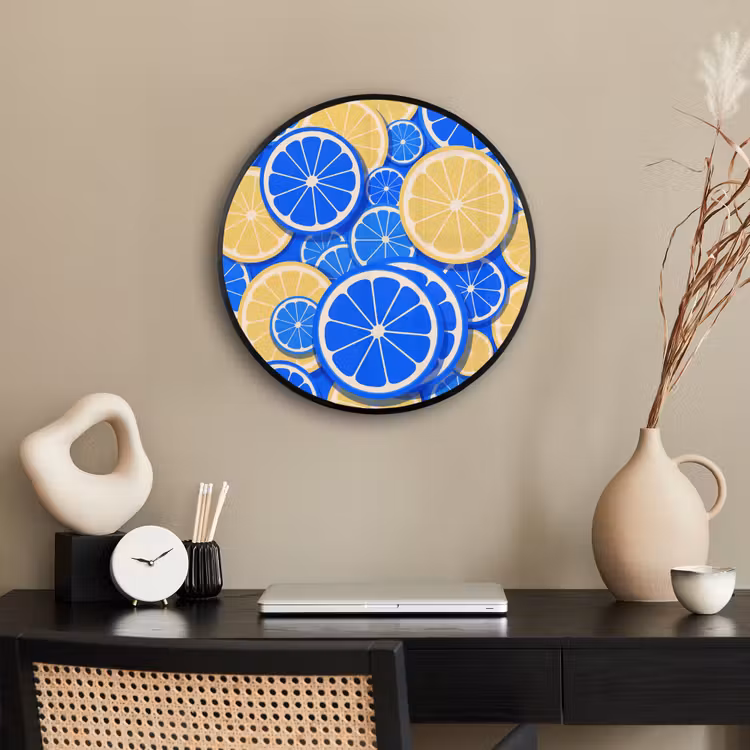Fruit - Schijven - Patroon - Modern - Blauw - Geel Fotolijst rond zonder passe partout klein -sfeer1