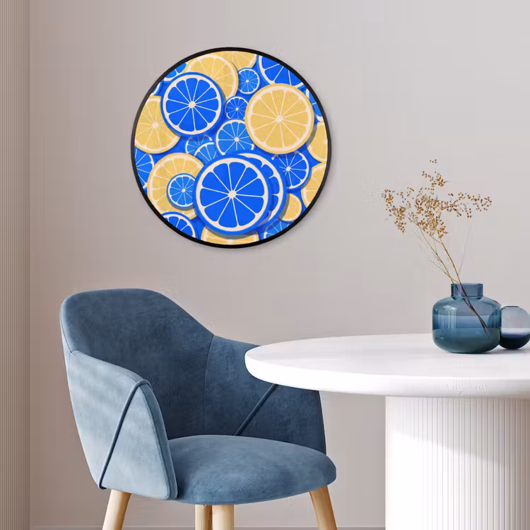 Fruit - Schijven - Patroon - Modern - Blauw - Geel Fotolijst rond zonder passe partout klein -sfeer2