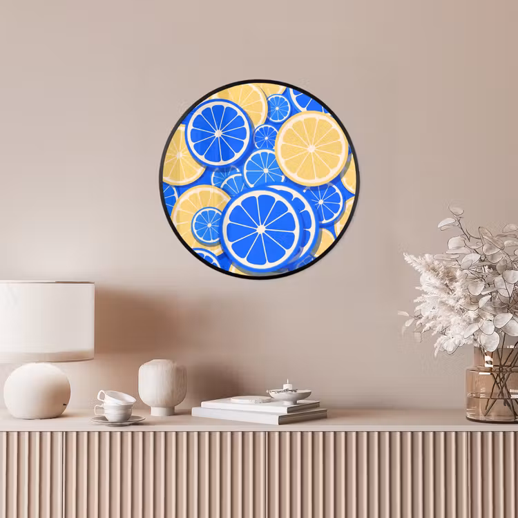 Fruit - Schijven - Patroon - Modern - Blauw - Geel Fotolijst rond zonder passe partout klein -sfeer3