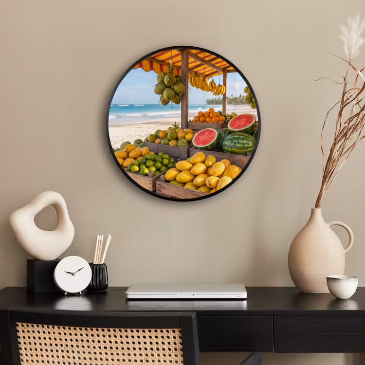 Poster im Rahmen Rund - Obst – Strand – Tropisch - Fruit - Strand - Tropisch Fotolijst rond zonder passe partout klein