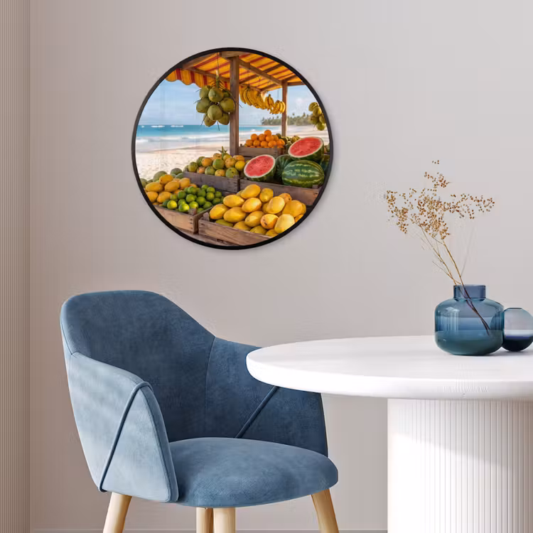 Poster im Rahmen Rund - Obst – Strand – Tropisch - Fruit - Strand - Tropisch Fotolijst rond zonder passe partout klein