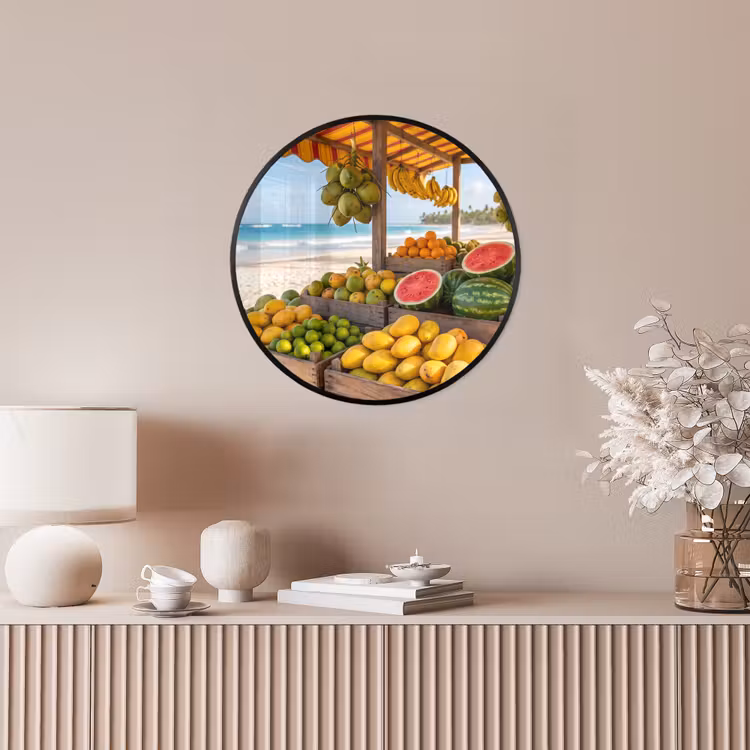 Poster im Rahmen Rund - Obst – Strand – Tropisch - Fruit - Strand - Tropisch Fotolijst rond zonder passe partout klein
