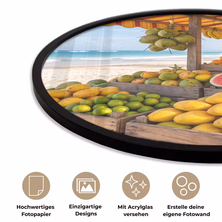 Poster im Rahmen Rund - Obst – Strand – Tropisch - Fruit - Strand - Tropisch Fotolijst rond zonder passe partout klein