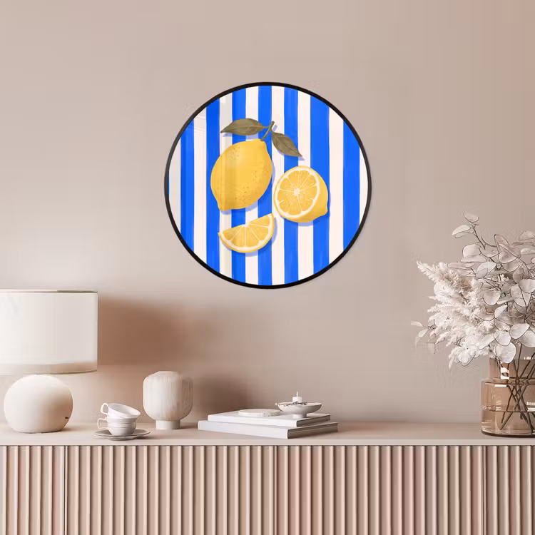 Fruit - Citroen - Zomer - Geel - Blauw Fotolijst rond zonder passe partout klein -sfeer3