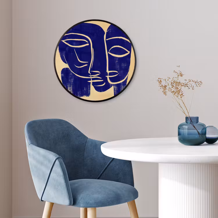 Okergeel - Blauw - Eenvoudige lijnen Fotolijst rond zonder passe partout klein -sfeer2