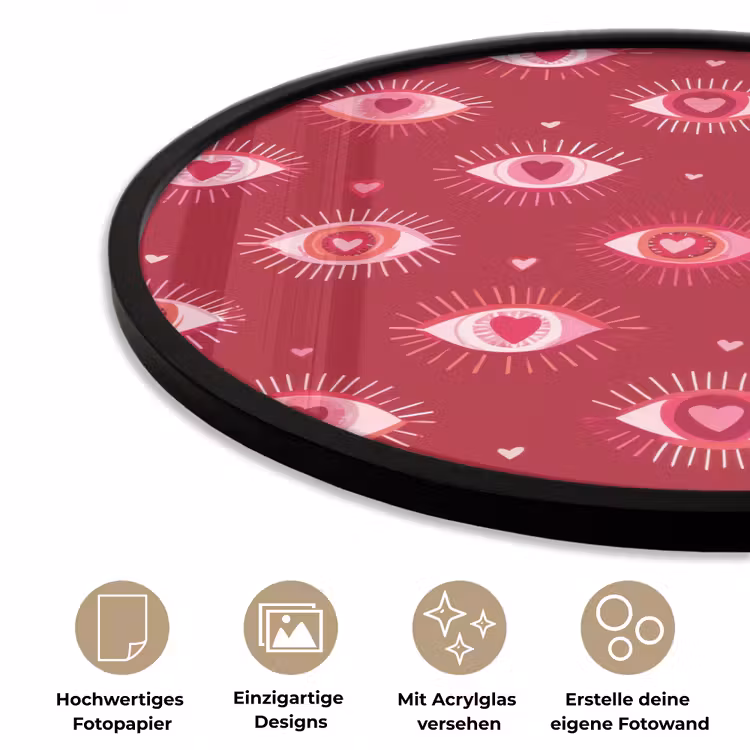 Ogen - Patroon - Roze - Donkerrood Fotolijst rond zonder passe partout klein 856 -closeup_DE