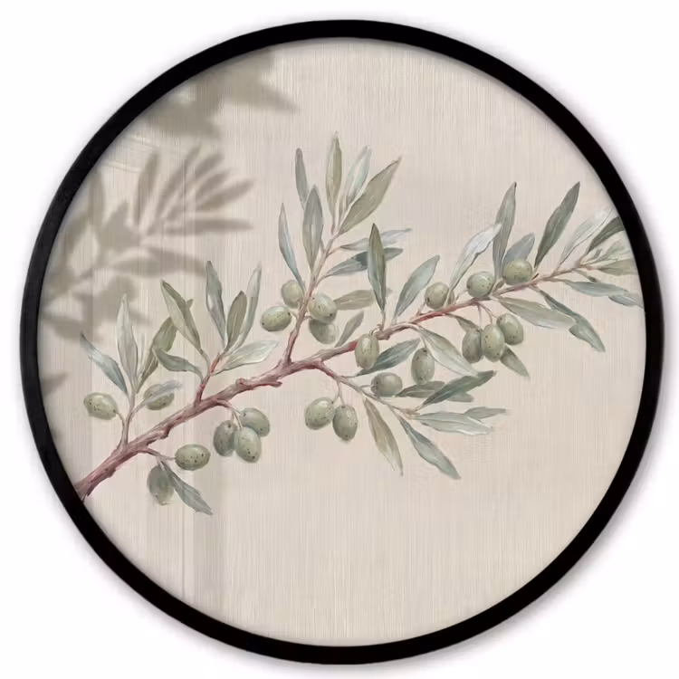 Olijftak - Bladeren - Natuur - Groen - Beige Fotolijst rond zonder passe partout klein -3d