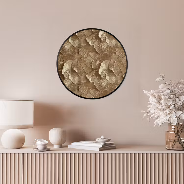 Organisch - Patroon - Bladeren - Goud Fotolijst rond zonder passe partout klein 856 -sfeer3