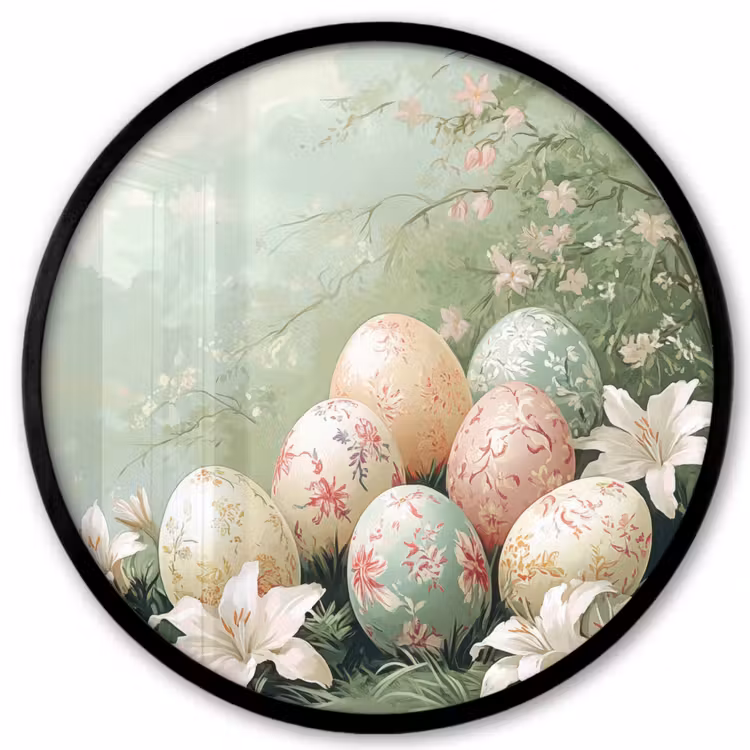 Paaseieren - Pasteltinten - Bloemen Fotolijst rond zonder passe partout klein -3d