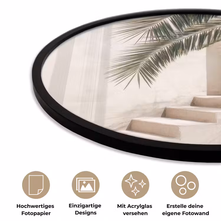 Palmboom - Schaduw - Trap - Beige Fotolijst rond zonder passe partout klein -closeup_DE