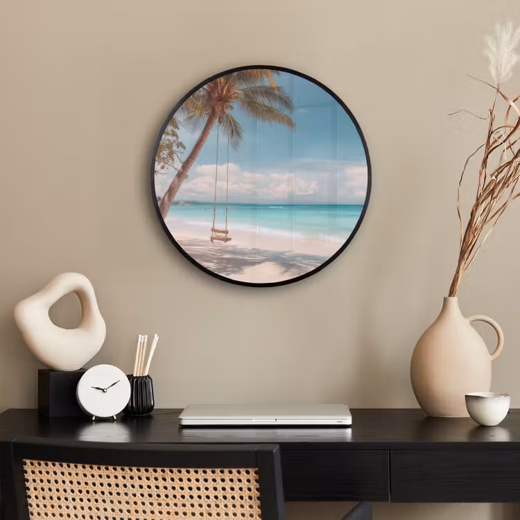 Palmboom - Schommel - Strand - Lucht Fotolijst rond zonder passe partout klein -sfeer1